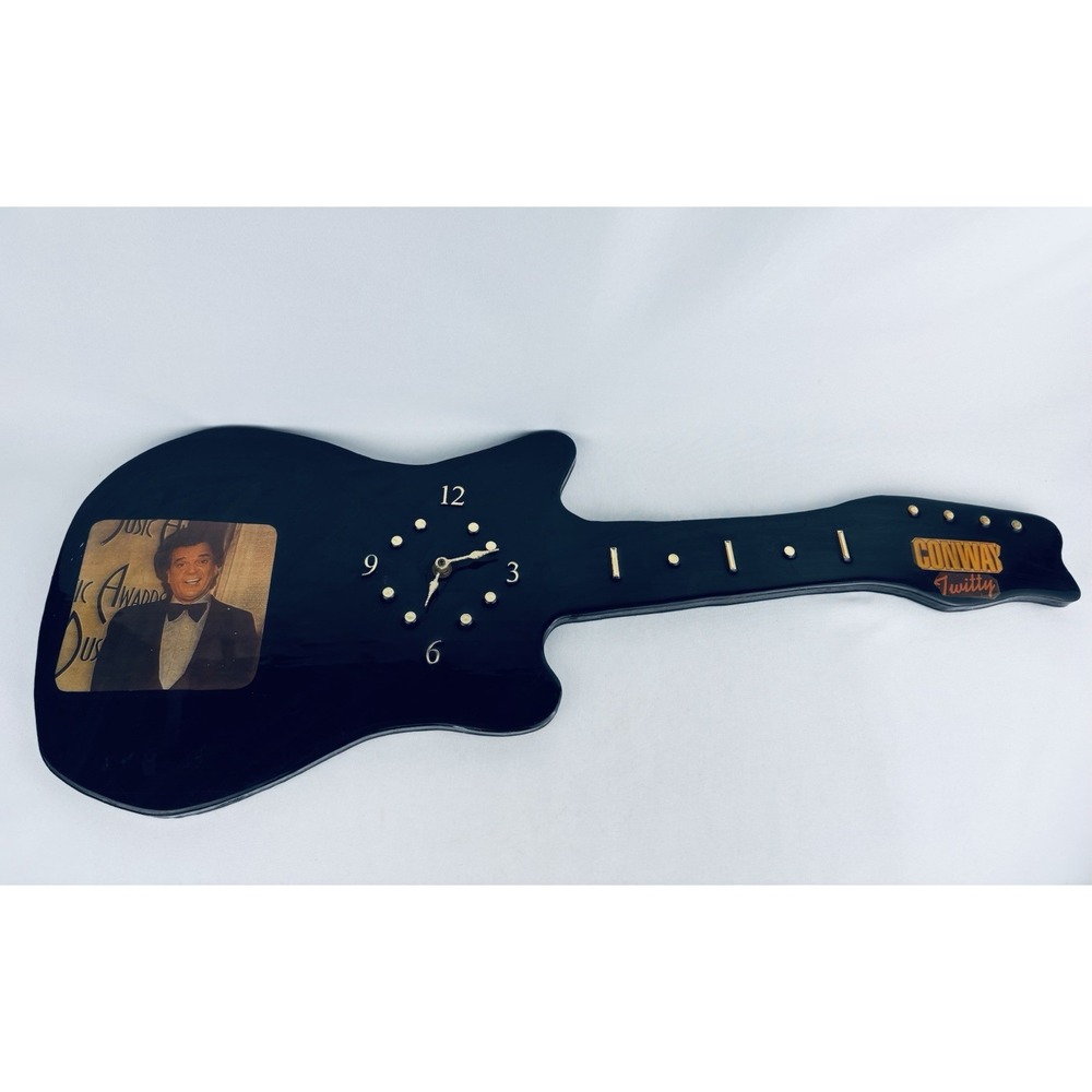 Vintage Conway Twitty Wood Guitar Shaped Wall DO-Be Clock - Works! Retro Country